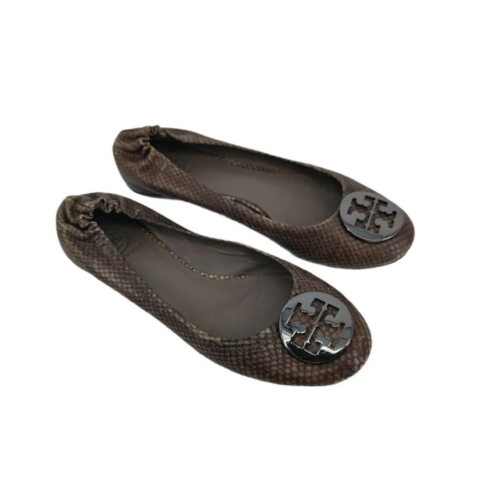 Tory Burch Minnie Snakeskin Print Slip On Flats